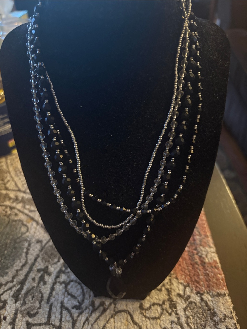 Multi-Strand Black Beaded Necklace - Elegant Layered Design